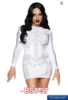 Sexy vestido esqueleto de estrás Leg Avenue para mujer, blanco, pequeño Foto 1 de 3