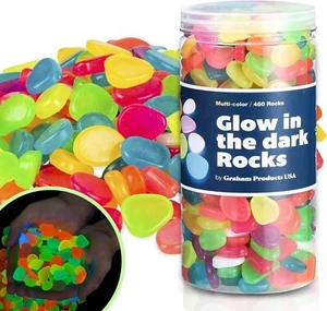 Glow in the Dark Stones 450 Pieces Rock Powered by Sunlight Pebble Decoration - Picture 1 of 9
