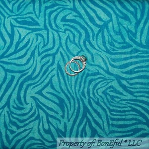 BonEful Fabric FQ Cotton Quilt Blue Aqua Zebra Skin Stripe Jungle Safari Kid Zoo - Picture 1 of 14