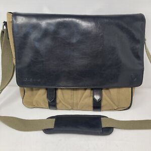 Ben Sherman Flap Computer Laptop Bag Briefcase Khaki Black Carry Shoulder Strap