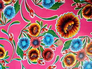 PINK BLOOM VINYL OILCLOTH TABLECLOTHS DINING KITCHEN PATIO 6 SIZE 48x48-108 - Picture 1 of 3
