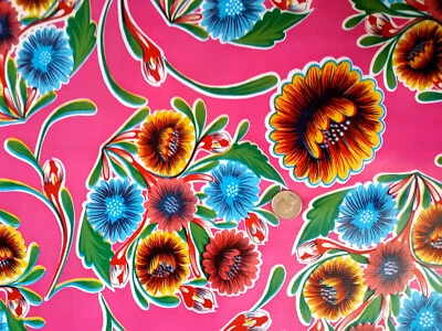 PINK BLOOM VINYL OILCLOTH TABLECLOTHS DINING KITCHEN PATIO 6 SIZE 48x48-108 - Image 1 of 3