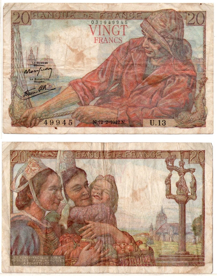 FRANCE 20 Francs (WWII - 12-02-1942) Pick 100a, Fine - Image 1 of 1