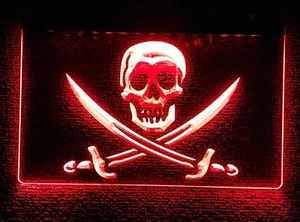 LED Sign - Pirates Skull LED NEON LIGHT UP SIGN 8x12 - Picture 1 of 2