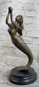 Mermaid Swimming Bronze Figure Height 15" Nautical Tropical Home Decor Gift Deco - Picture 1 of 10