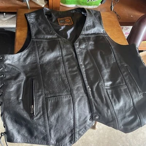 First Classic Black Leather Biker Vest 4XL Adjustable Sides - Picture 1 of 8