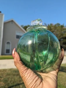 Kitras Witch Ball Art Glass Green HandBlown 6-7"Spheres Influence Divine Spirit - Picture 1 of 6