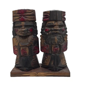 Vintage geschnitzte japanische Hokkaido Holz Ainu Paar Kunststatuen 9,5" - Bild 1 von 11
