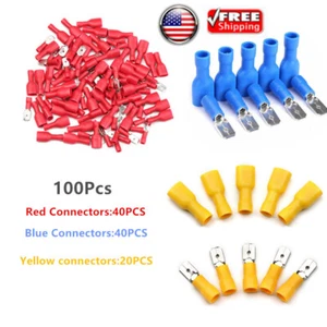 100x Electrical Wire Connectors Insulated Spade Male Female Crimp Terminals Set - Picture 1 of 7