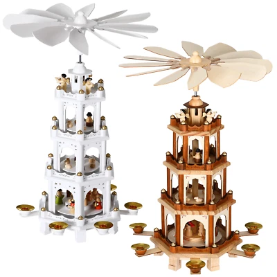 Weihnachtspyramide Holz 4-stöckig Weihnachten Dekoration Holzpyramide Echtholz - Bild 1 von 4