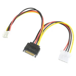 Q79 Stromkabel SATA Kabel 15pin Stecker auf 4pin Molex + 4pin Floppy Buchse 18cm - Bild 1 von 9