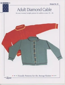Adult Diamond Cable Design by Louise Knitting Pattern #33 Easy Knit Sizes 32-46 - Picture 1 of 2