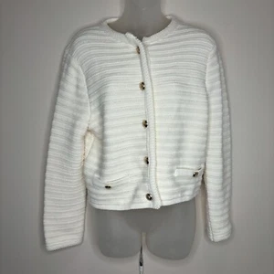 MASSIMO DUTTI Textured Knit Cardigan Sweater Gold Button Cream medium NWT chunky - Picture 1 of 11