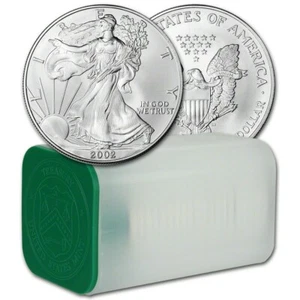 2002 American Silver Eagle Coin 1 oz - 1 Tube - Twenty 20 BU Coins in Mint Tube - Picture 1 of 2