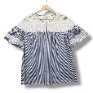 Scotch & Soda Short Sleeve Blouse Top Womens Medium Crochet Blue White Striped - Picture 1 of 7