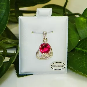 Collar de cadena colgante AMOR de plata esterlina circonita rosa peonía redonda de 8 mm - Imagen 1 de 2