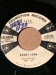 BOBBY LORD Columbia 41155 PROMO SACK / THE FIRE OF LOVE VG+/VG++ LISTEN - Imagen 1 de 1