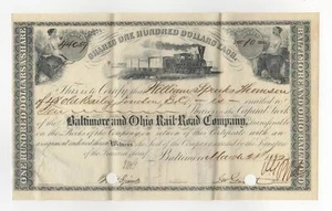 1882 Baltimore and Ohio Rail-Road Company - MARYLAND Stock Certificate w/ TRAIN - Picture 1 of 2