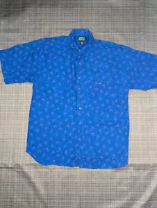 Camicia Shah Safari Uomo Vintage - Taglia L - Blu - 100% Cotone - Ottima - Foto 1 di 4