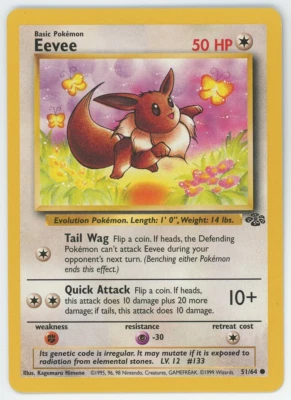 Eevee 51/64 Common Jungle Unlimited Edition Pokemon Card 1999 WOTC - Image 1 of 4