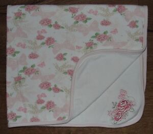 First Impressions Baby Blanket  Butterfly Pink Rose Floral Reversible Receiving