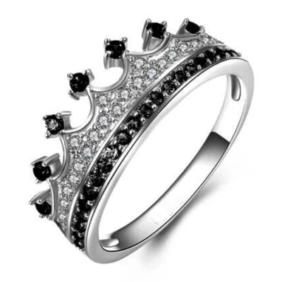 Princess Crown 0.48Ct Black & White Round Stone In Solid 925 Sterling Silver - Image 1 of 4
