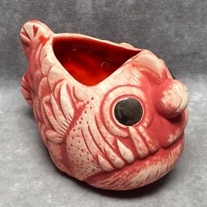 Vintage Tiki Lin Ceramic Piranha Mug/Planter Red & White Fish Design - Picture 1 of 8