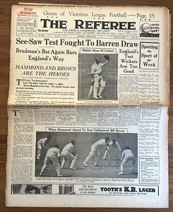 The Referee 1938 - Bradman Waves Greetings to Australia + Hammond & Aus v Eng - Picture 1 of 2