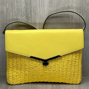 BOTKIER BEACH Valentina Braided Hand Woven Convertible Crossbody Woven Yellow - Picture 1 of 9