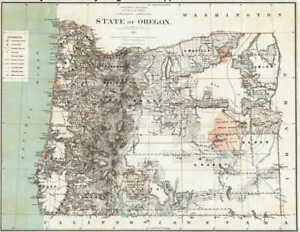 1879 Oregon Map Or Warrenton Mist Timber Elsie Beaver DESCHUTES GILLIAM COUNTY