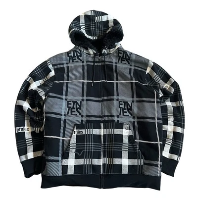 Sudadera con capucha Etnies de colección para hombre talla XL a cuadros negra piel sintética peso pesado Y2K Foto 1 de 4