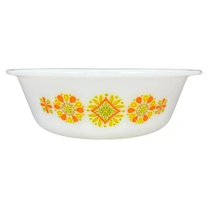 Cazuela vintage nueva Glasbake 514 redonda naranja amarillo verde patrón 2 cuartos - Imagen 1 de 16