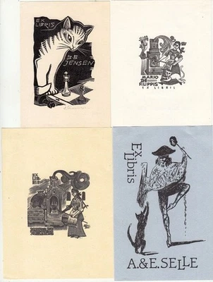 12 Exlibris Bookplate Konvolut Lot Katzen 1 - Bild 1 von 3