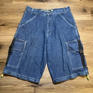 Pantaloncini denim vintage Y2K MACGEAR blu retrò uomo 36 tasche con cinturino cargo - Foto 1 di 15