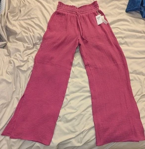 Magaschoni XS Hot Pink 100% Organic Cotton Wide Leg Lounge Beach PJ Pant - Picture 1 of 6