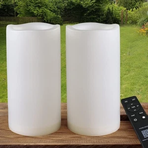 Pack of 2 Large Outdoor LED Pillar Candles 4x8 White with Timer and Remote – ... - Picture 1 of 7