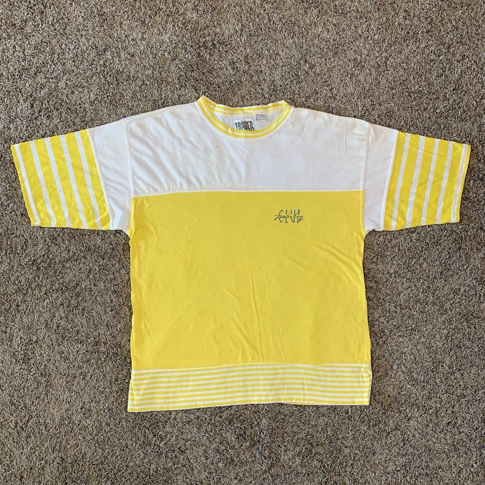 Vintage Trader Bay Shirt Mens XL Yellow Color Block Striped 90s Skate Surf - Image 1 of 4