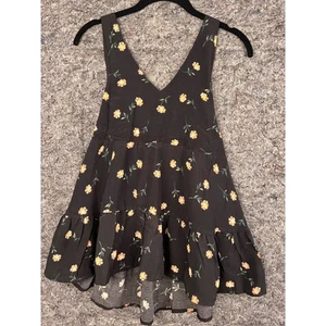 American Eagle -Blouse Womens XS-Black Floral Summer Sleeveless Tie Neck Flowy - Picture 1 of 5