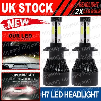 4 Side H7 LED Headlight Bulbs 500W 50000LM Canbus Error Free High/Low Beam 6500K - Image 1 of 4