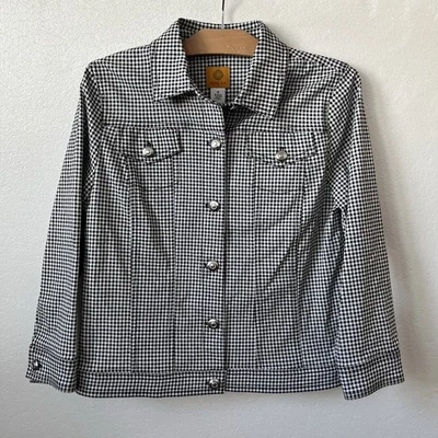 Ruby Rd Womens 8 Gingham Button Down Jacket Lightweight Black White - Image 1 of 4