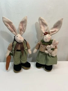 Standing Pair Mr & Mrs Decorative Easter Bunnies W/Baby (set of 2) - Picture 1 of 21