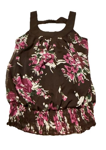 Y2K Studio Y Brown Pink Floral Bubble Hem Halter Neck Tank Blouse ...
