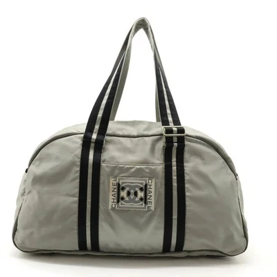 Chanel Sport Line Coco Mark Boston Bag Travel Bag Nylon Silver Black A31752 USED - Image 1 of 4