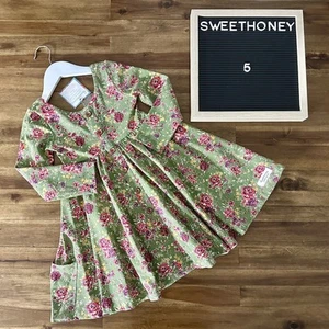 NWT SweetHoney Prim Dress Green Fall Floral Long Sleeve Knit Fall Preppy Twirl 5 - Picture 1 of 8