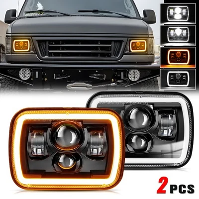 Par de faros LED 7x6" 180W Hi-Lo DRL para camioneta Ford E-150 E-250 E-350 1982-2012 Foto 1 de 4