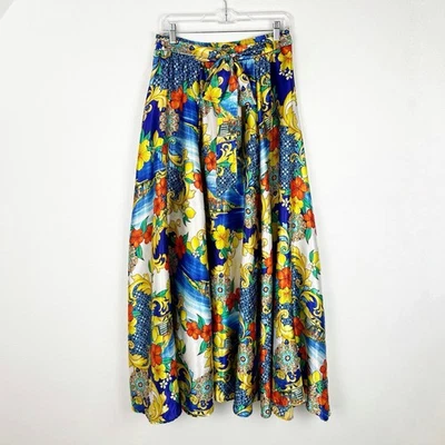 Maxi Falda Completa Midi Estampado Satinado Colorido Her Destiny Cintura Alta Talla M Lazo Foto 1 de 4