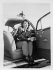 BEAUTIFUL WOMAN SKI TRIP SKIING JACKET SEATED IN CAR 1940s VTG  PHOTO 234