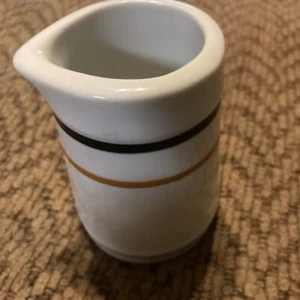 VTG Restaurant Ware 3.25” Milk Creamer Pitcher White w/ Blue Brown Stripe - Picture 1 of 4