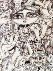 Animal Rights End Factory Farming 10 X 13 In Original Art Print - Picture 1 of 4