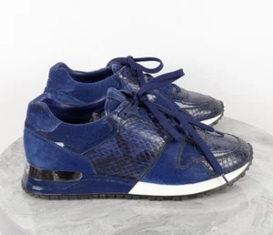 Women's Louis Vuitton Run Away Blue Leather Python Pony Sneakers Size 37 - Picture 1 of 19